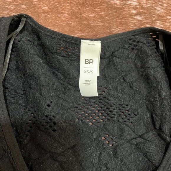 BP. Floral Textured Lace Fitted Long Sleeve Cropped Top Black XS/S - Picture 6 of 10